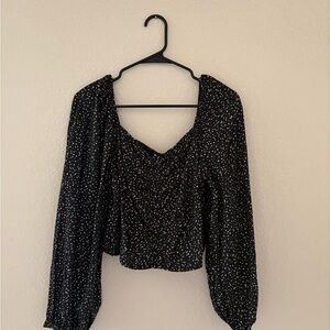 a new day Black Polka Dot Square Neck Long-Sleeve Blouse